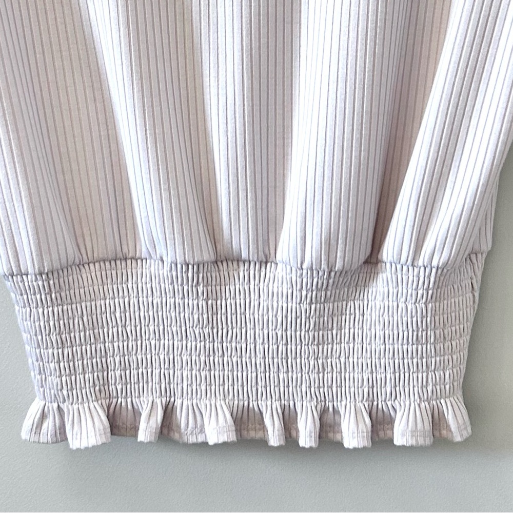 Paper Crane Ribbed Cream Top Roused Waistband Short Sleeve Women’s L NWOT - Picture 5 of 14